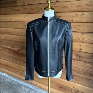 St. John Black Leather Moto Jacket